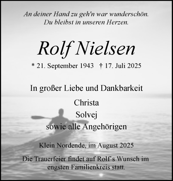 Traueranzeige von Rolf Nielsen von Elmshorner Nachrichten, Barmstedter Zeitung