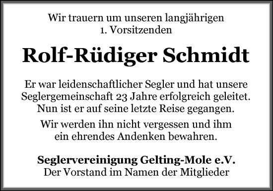 Traueranzeige von Rolf-Rüdiger Schmidt von Flensburger Tageblatt