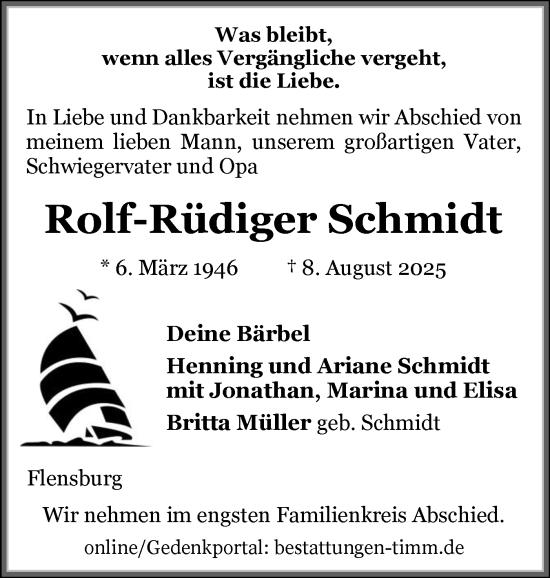 Traueranzeige von Rolf-Rüdiger Schmidt von Flensburger Tageblatt