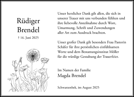 Traueranzeige von Rüdiger Brendel von Wochenend Anzeiger