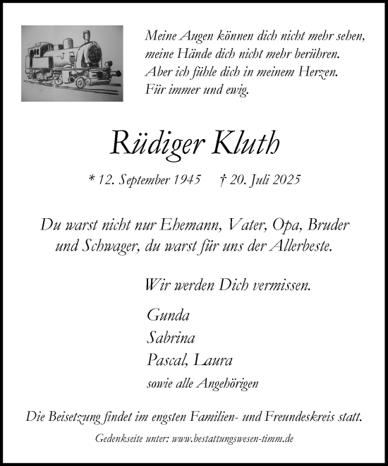 Traueranzeige von Rüdiger Kluth von Umschau