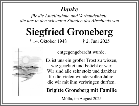 Traueranzeige von Siegfried Groneberg von MARKT Ratzeburg/Mölln