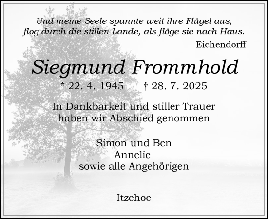 Traueranzeige von Siegmund Frommhold von Norddeutsche Rundschau, Wilstersche Zeitung, Glückstädter Fortuna