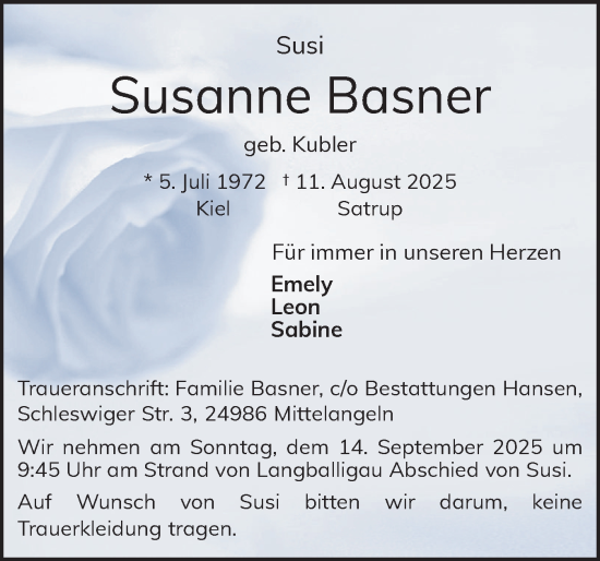 Traueranzeige von Susi Basner von Die WochenSchau Gesamtausgabe