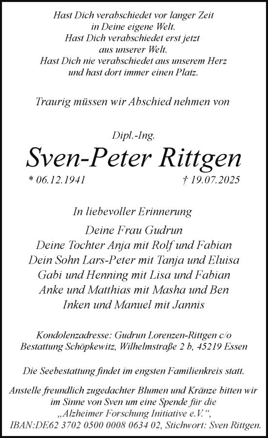 Traueranzeige von Sven-Peter Rittgen von Eckernförder Zeitung