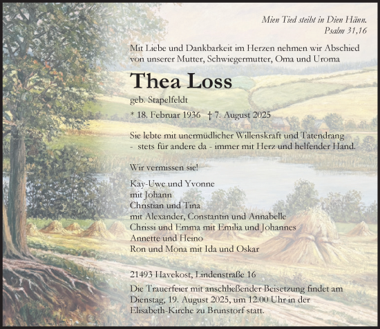 Traueranzeige von Thea Loss von Wochenend Anzeiger