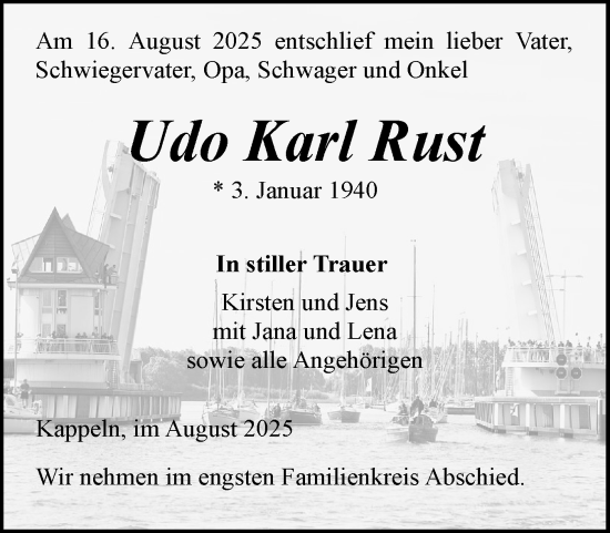 Traueranzeige von Udo Karl Rust von Elmshorner Nachrichten, Barmstedter Zeitung