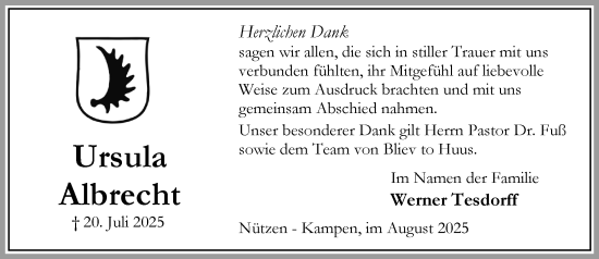 Traueranzeige von Ursula Albrecht von Umschau