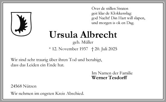 Traueranzeige von Ursula Albrecht von Umschau