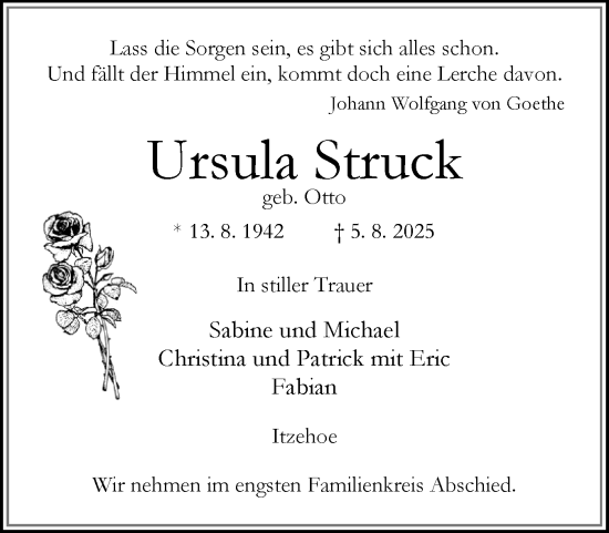 Traueranzeige von Ursula Struck von Norddeutsche Rundschau, Wilstersche Zeitung, Glückstädter Fortuna