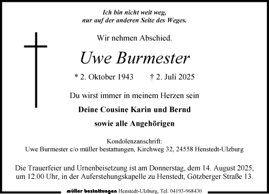 Traueranzeige von Uwe Burmester von Umschau