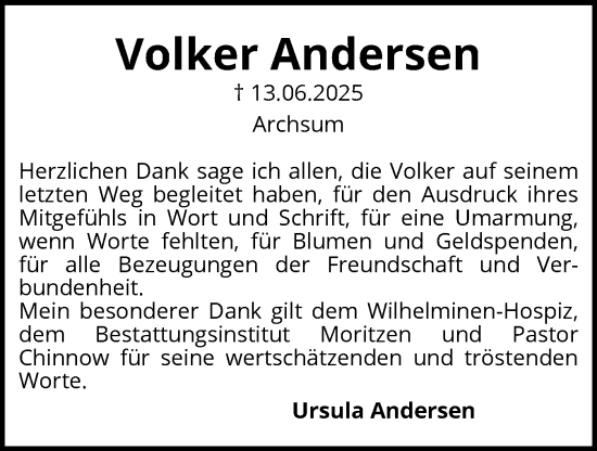 Traueranzeige von Volker Andersen von Sylter Rundschau