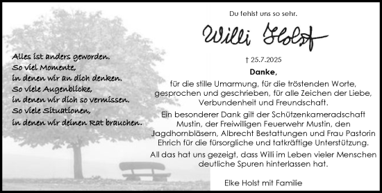 Traueranzeige von Willi Holst von MARKT Ratzeburg/Mölln