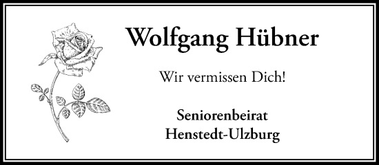 Traueranzeige von Wolfgang Hübner von Umschau