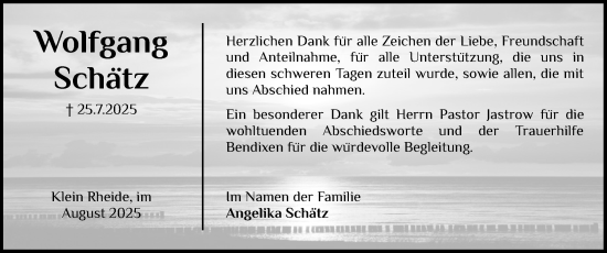 Traueranzeige von Wolfgang Schätz von Schleswiger Nachrichten, Schlei-Bote