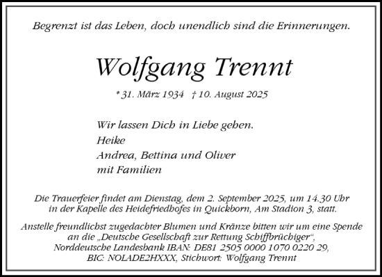 Traueranzeige von Wolfgang Trennt von Umschau