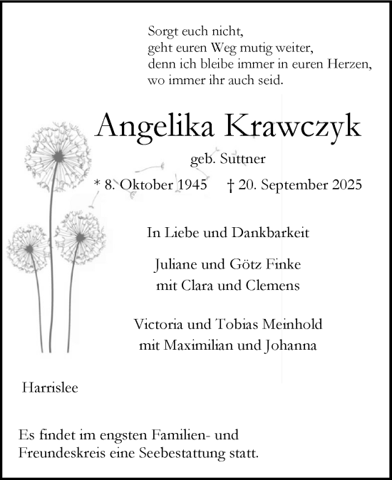 Traueranzeige von Angelika Krawczyk von Flensburger Tageblatt