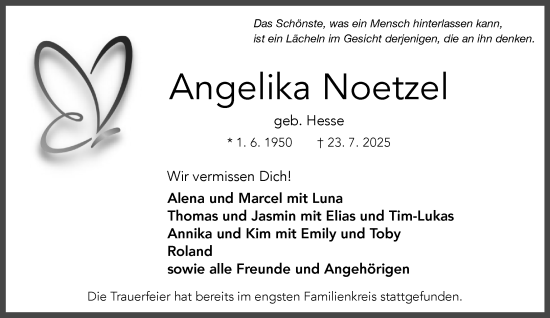 Traueranzeige von Angelika Noetzel von Umschau