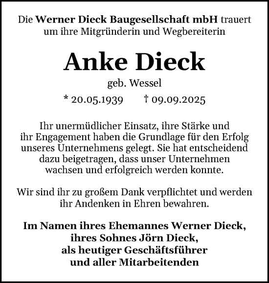 Traueranzeige von Anke Dieck von Region Steinburg-Elmshorn