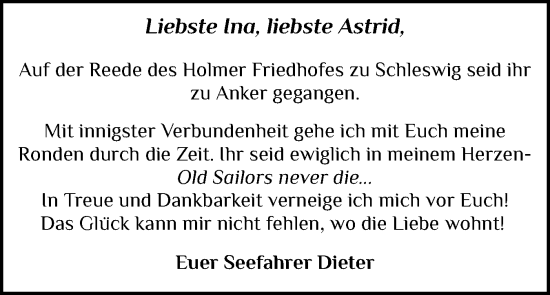 Traueranzeige von Astrid  von Schleswiger Nachrichten, Schlei-Bote
