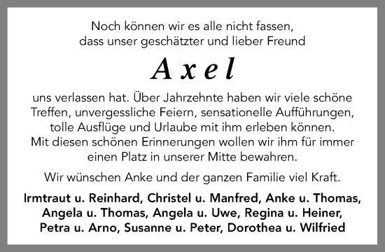 Traueranzeige von Axel  von Wochenend Anzeiger