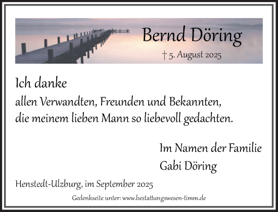 Traueranzeige von Bernd Döring von Umschau