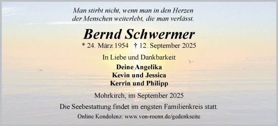 Traueranzeige von Bernd Schwermer von Flensburger Tageblatt, Schleswiger Nachrichten, Schlei-Bote