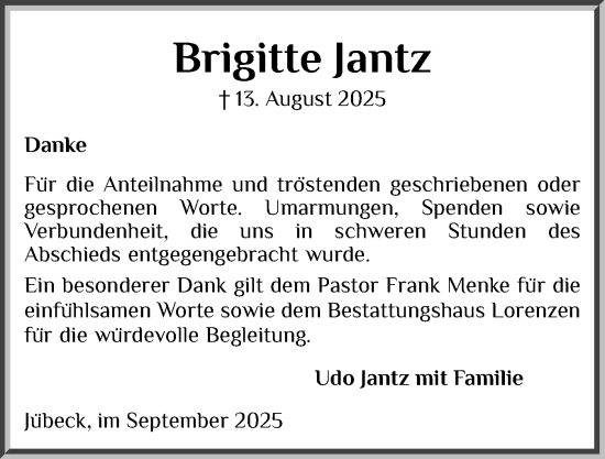 Traueranzeige von Brigitte Jantz von Schleswiger Nachrichten, Schlei-Bote
