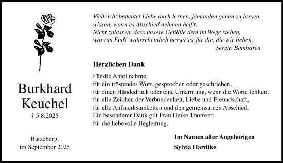 Traueranzeige von Burkhard Keuchel von MARKT Ratzeburg/Mölln