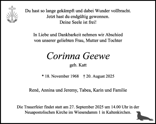 Traueranzeige von Corinna Geewe von Umschau