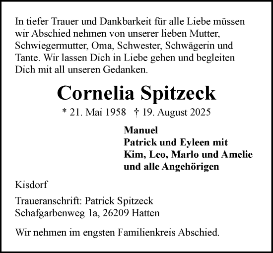 Traueranzeige von Cornelia Spitzeck von Umschau