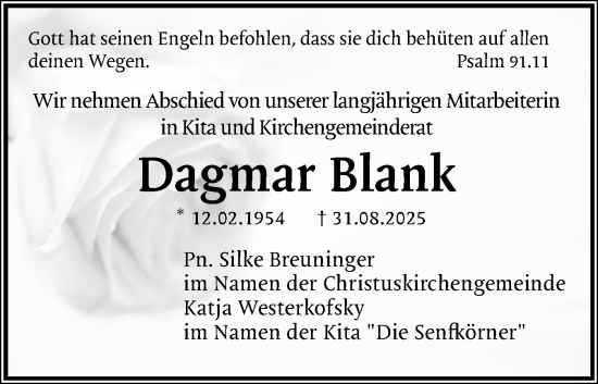 Traueranzeige von Dagmar Blank von Region Pinneberg und tip Pinneberg
