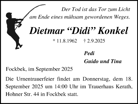 Traueranzeige von Dietmar Konkel von Schleswig-Holsteinische Landeszeitung