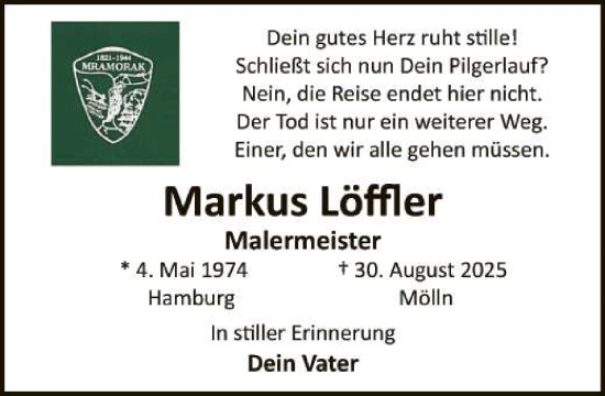 Traueranzeige von Markus Löffler von MARKT Ratzeburg/ Mölln