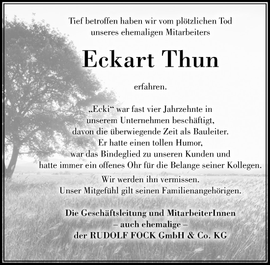 Traueranzeige von Eckart Thun von Umschau