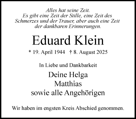 Traueranzeige von Eduard Klein von Uetersener Nachrichten, Der tip am Wochenende