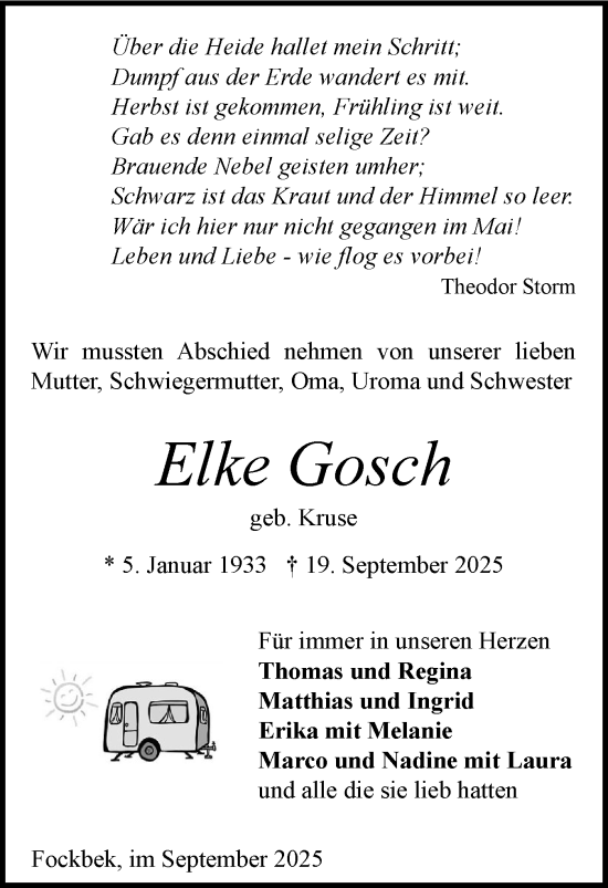 Traueranzeige von Elke Gosch von Schleswig-Holsteinische Landeszeitung