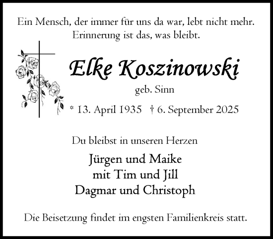 Traueranzeige von Elke Koszinowski von Umschau