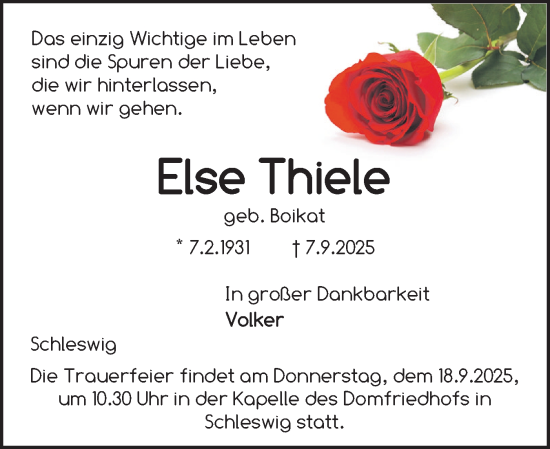 Traueranzeige von Else Thiele von Schleswiger Nachrichten, Schlei-Bote