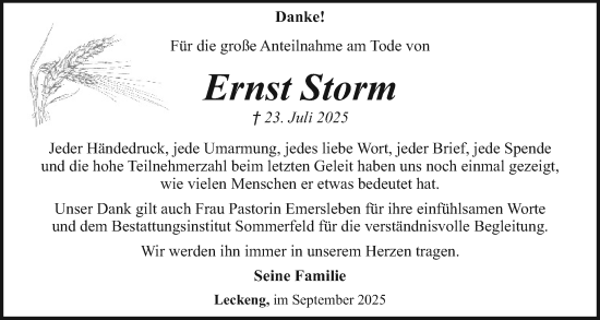 Traueranzeige von Ernst Storm von Region Flensburg