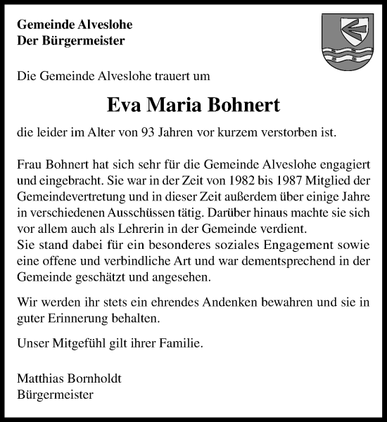 Traueranzeige von Eva Maria Bohnert von Umschau