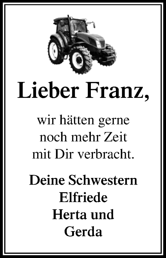 Traueranzeige von Franz  von Wochenend Anzeiger