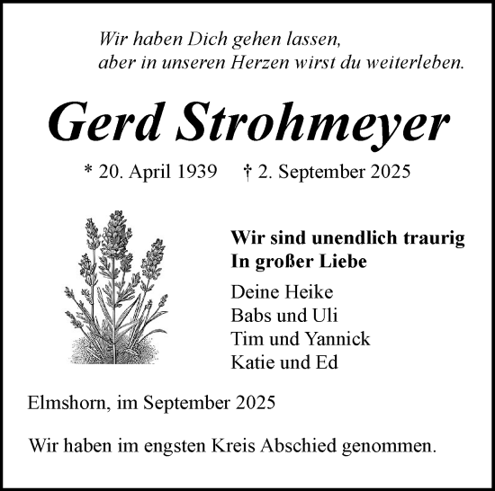 Traueranzeige von Gerd Strohmeyer von Elmshorner Nachrichten, Barmstedter Zeitung