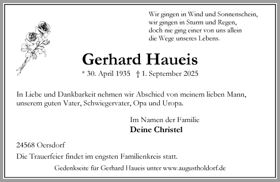 Traueranzeige von Gerhard Haueis von Umschau