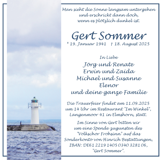 Traueranzeige von Gert Sommer von Elmshorner Nachrichten, Barmstedter Zeitung