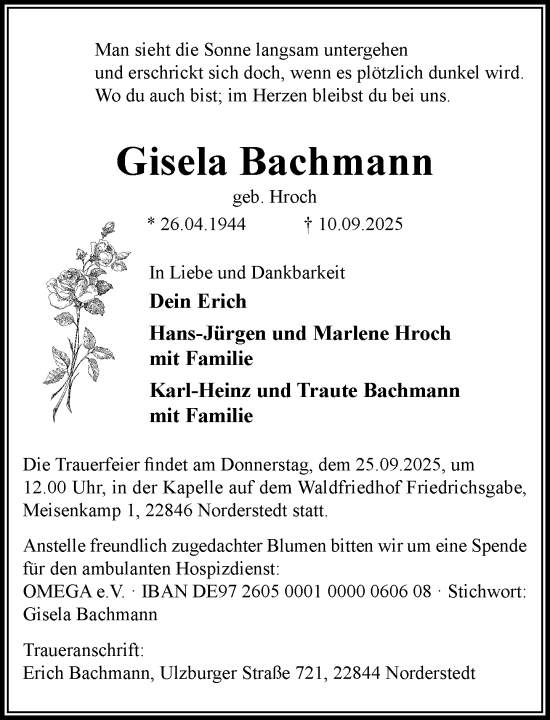 Traueranzeige von Gisela Bachmann von Heimatspiegel