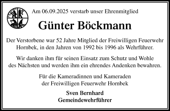 Traueranzeige von Günter Böckmann von MARKT Ratzeburg/Mölln