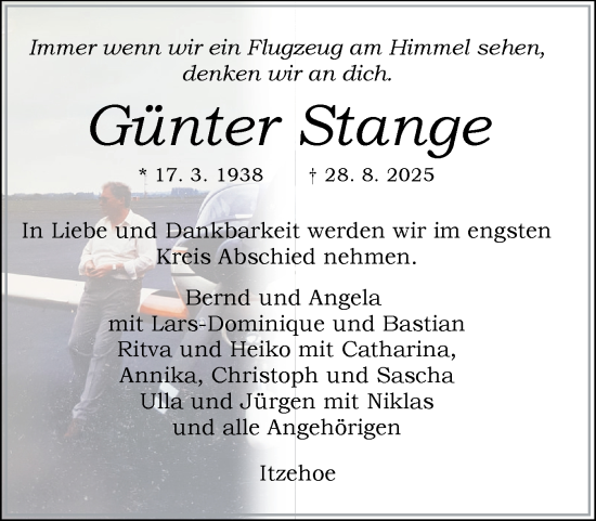 Traueranzeige von Günter Stange von Region Steinburg-Elmshorn