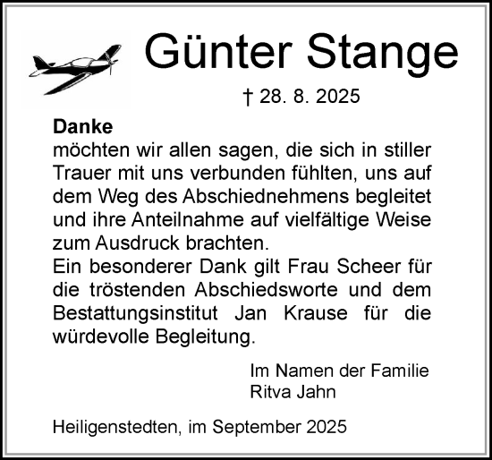 Traueranzeige von Günter Stange von Region Steinburg-Elmshorn