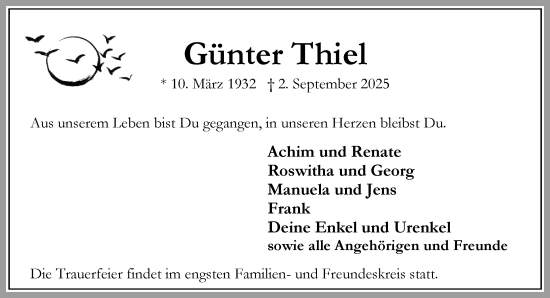 Traueranzeige von Günter Thiel von Umschau